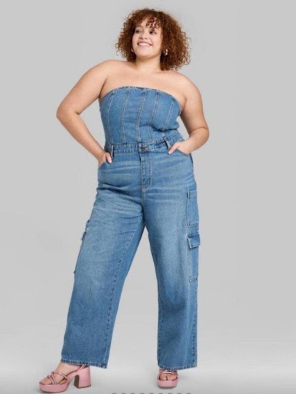 WILD FABLE Denim Strapless Overall Jumpsuit Size Fit M/L